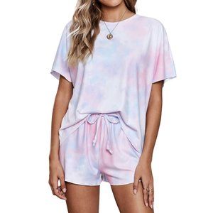 NEW Super Soft Pastel Tie Dye Top Drawstring Shorts Lounge Wear Set - Last One!